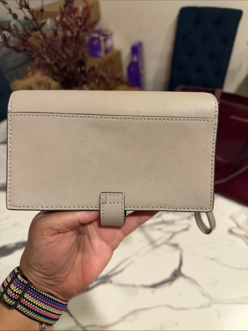 Michael Kors Light Cream Saffiano Leather Wallet with MK Medallion